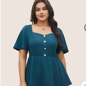 Teal Button-Front Women's Top
